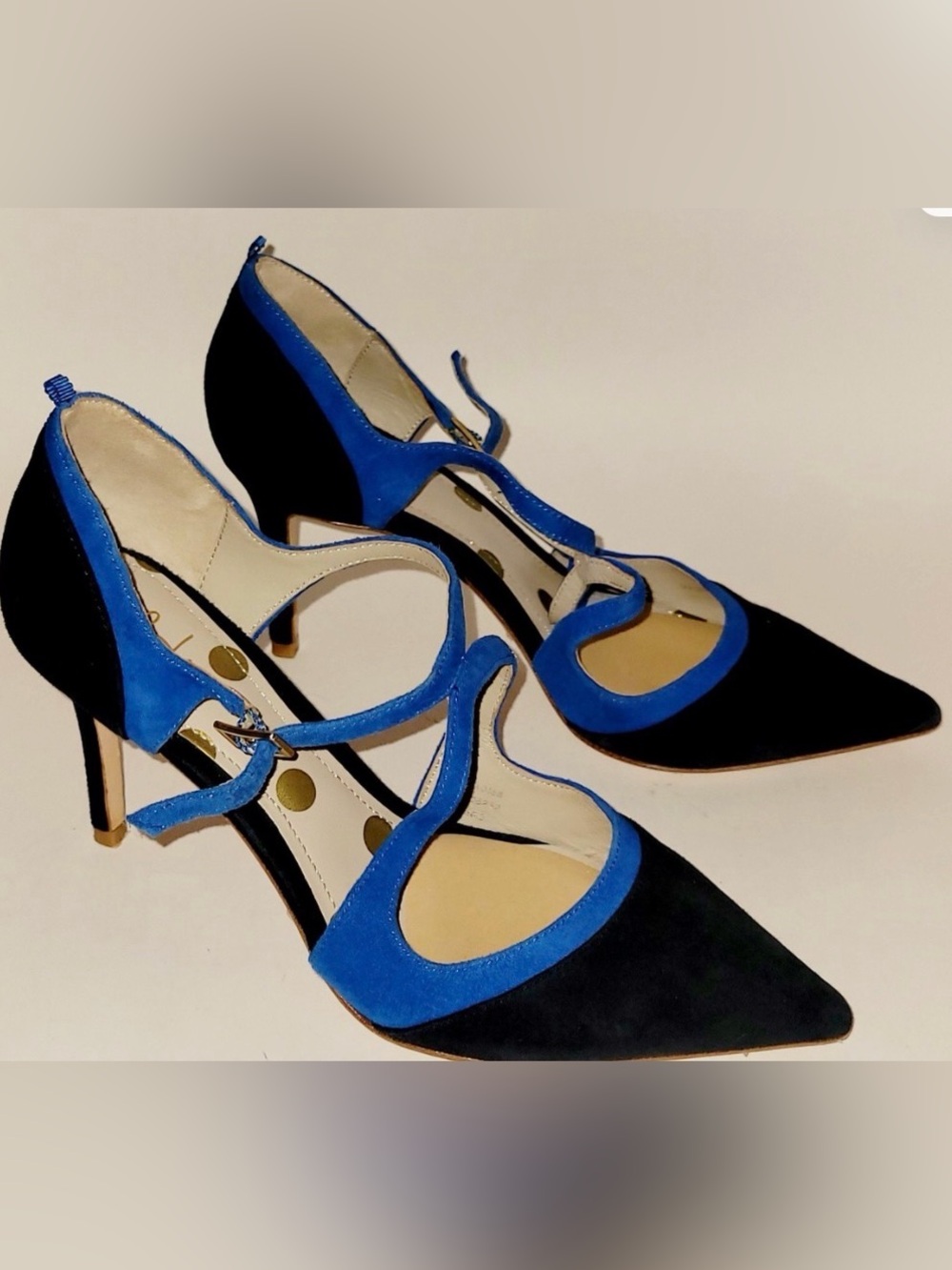 Boden Tisha Navy Blue Leather Suede Heels